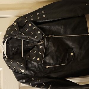 NEW Love Tree Black Faux Leather Moto Jacket Size L
